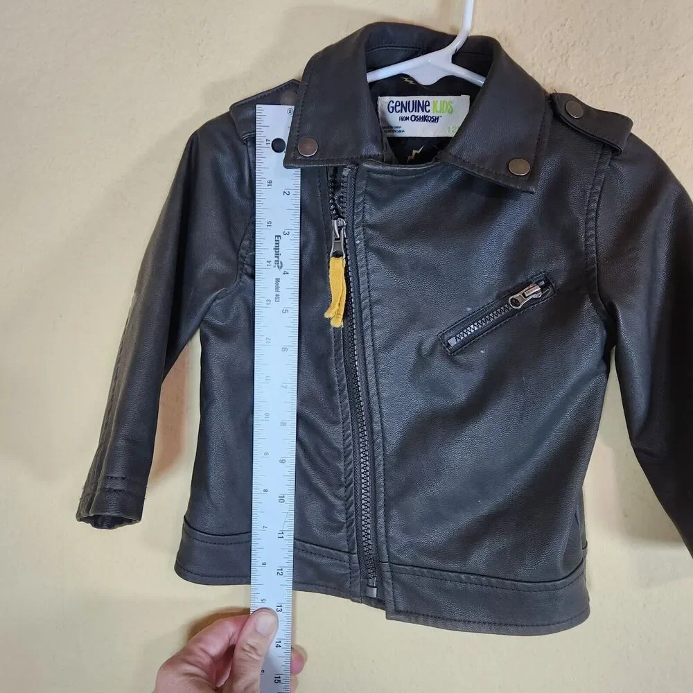 Genuine Kids by OshKosh‎ black Faux Leather Lined biker Jacket 12 months